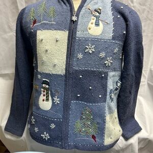 Croft and borrow women Winter Cardinal sweater Knit Blue Color Small Snowmen